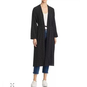 Eileen Fisher Morse Code Long Belted Kimono Jacket Tencel Viscose Womens Size XS